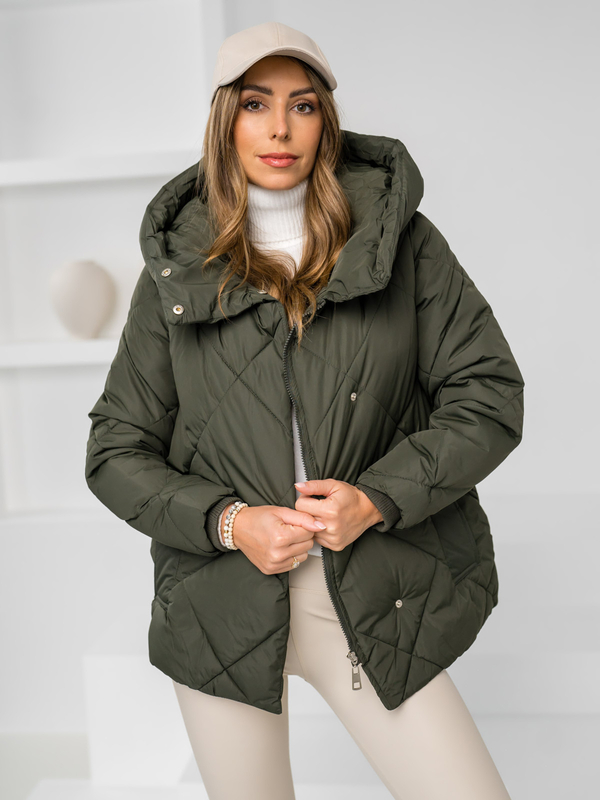 Damen Gepolsterte Winterjacke mit Kapuze Khaki Bolf 5M3175