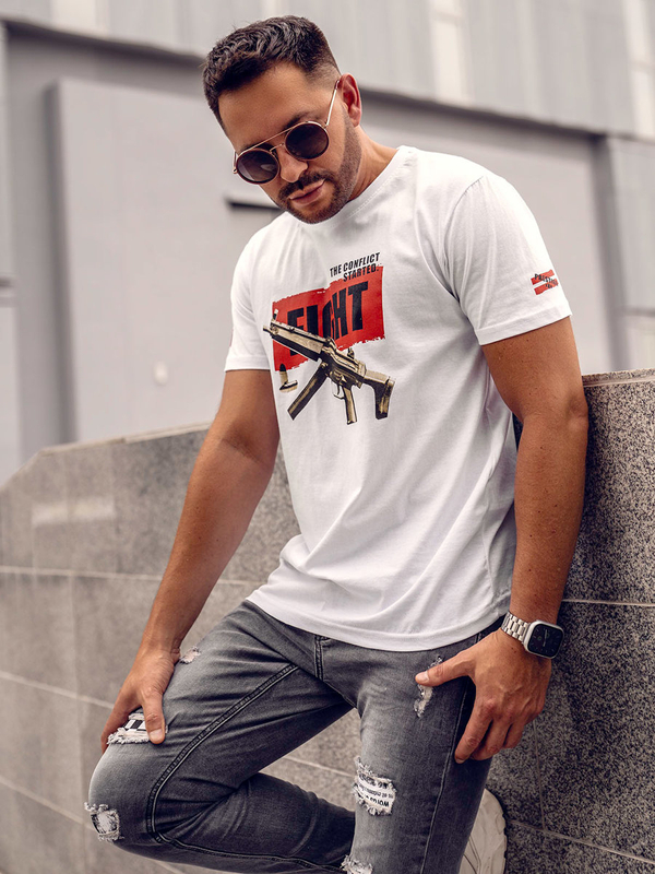 Herren Baumwoll T-Shirt mit Print Weiß Bolf 14709A