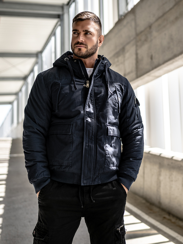 Herren Warme Baumwoll Jacke Winterjacke Dunkelblau Bolf 1890A