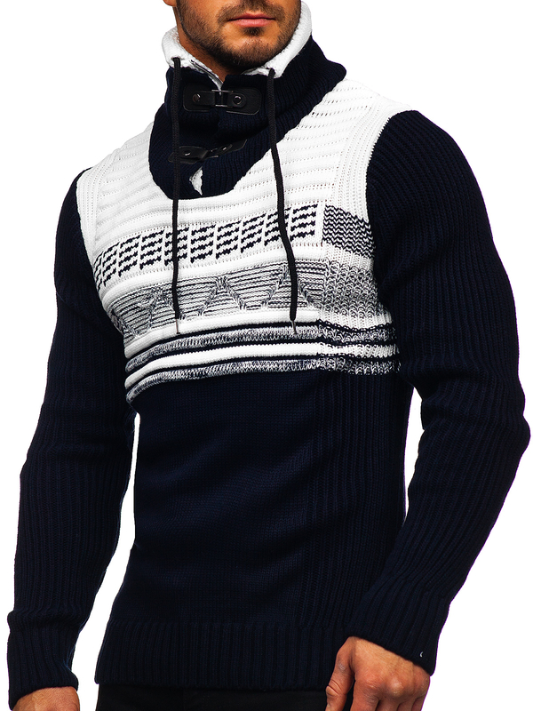 Herren Warmer Pullover mit Stehkragen Dunkelblau Bolf 2020