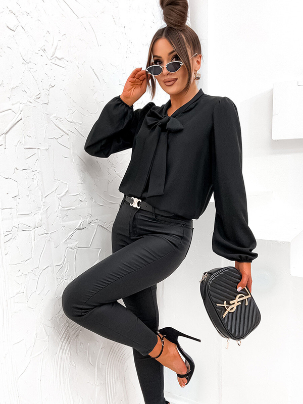 Damen Elegante Hemdbluse mit Schliefe Langarm Schwarz Bolf 500