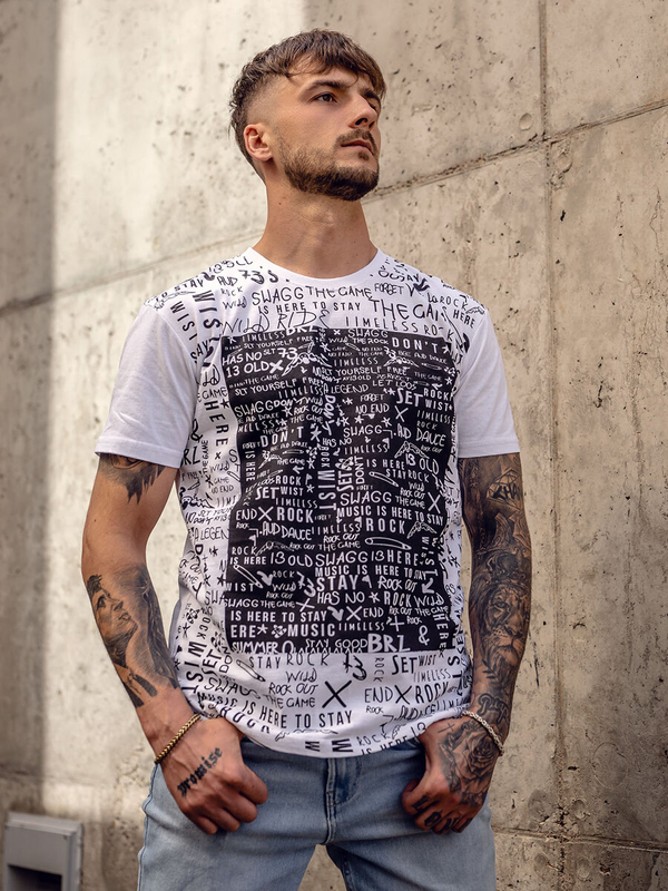Herren T-Shirt mit Motiv Weiß Bolf 1173A