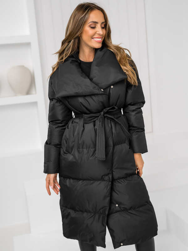 Damen Lange Gepolsterte Winterjacke Mantel Schwarz Bolf 5M737