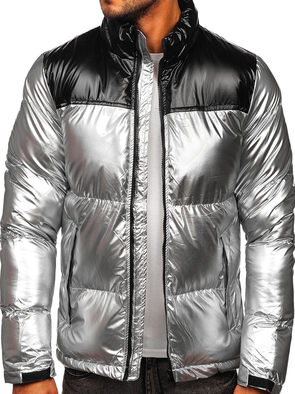 Herren Gepolsterte Winterjacke Silber Bolf 1188