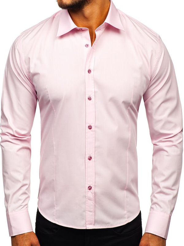 Herren Elegantes Langarmhemd Rosa Bolf 1703