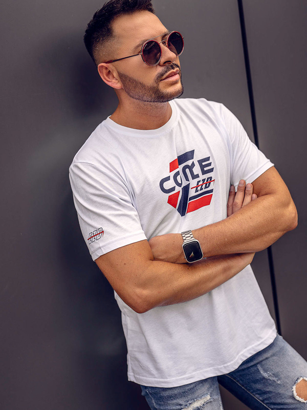 Herren Baumwoll T-Shirt mit Motiv Weiß Bolf 14782A