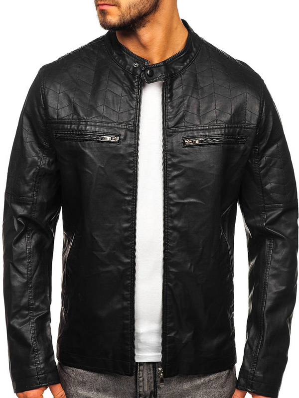 Herren Kunstlederjacke Schwarz Bolf 1130