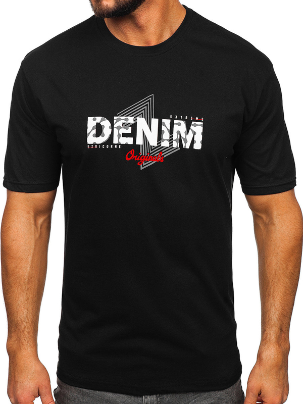Herren Baumwoll T-Shirt mit Motiv Schwarz Bolf 14791