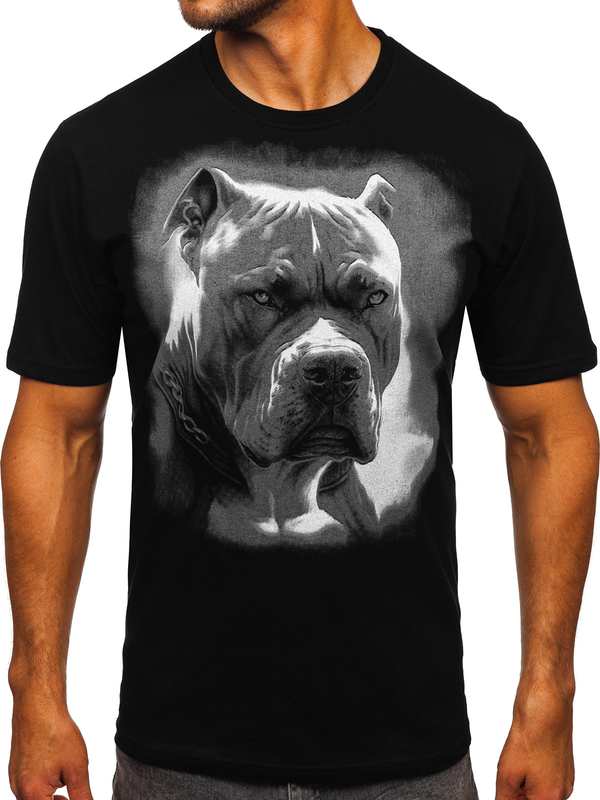 Herren Baumwoll T-Shirt mit Motiv Schwarz Bolf 5067