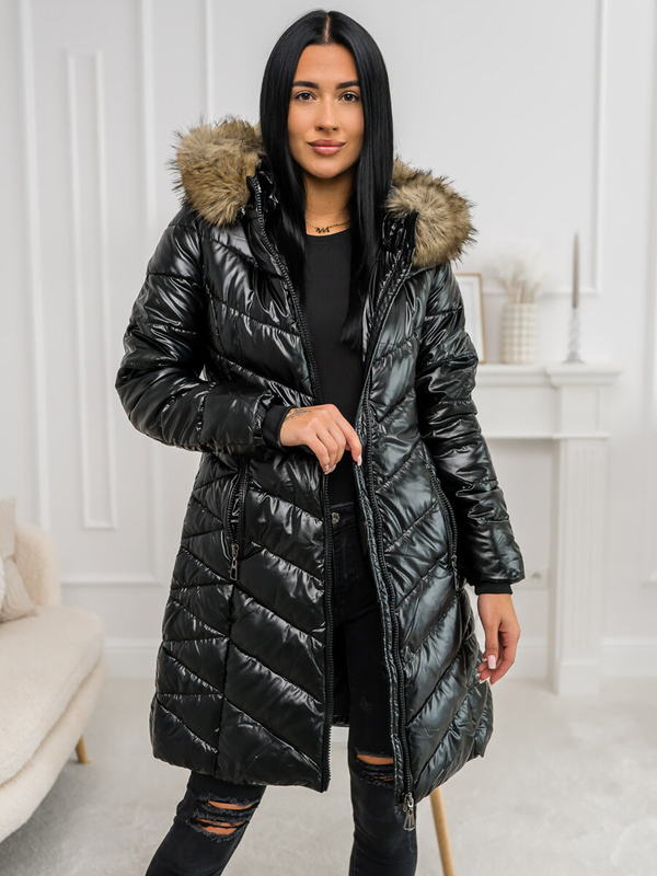 Damen Gepolsterte Winterjacke mit Kapuze Schwarz-Braun Bolf 16M9100