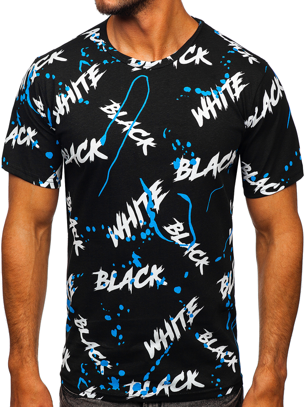 Herren T-Shirt mit Print Schwarz-Blau Bolf 14939
