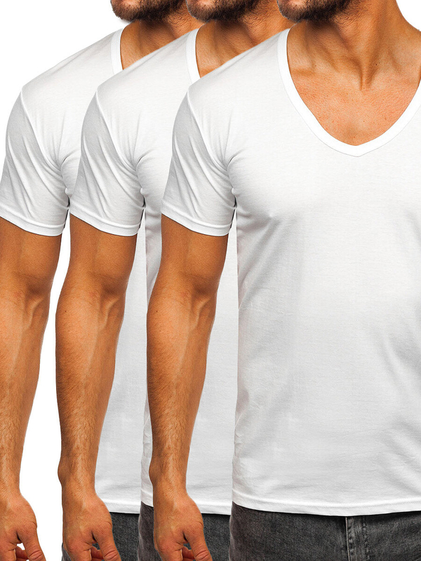 Herren T-Shirts mit V-Ausschnitt Weiß 9002-3P 3 Bolf PACK