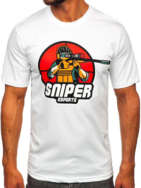 Herren Baumwoll T-Shirt mit Motiv Weiß Bolf 143022