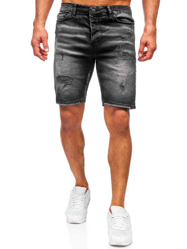 Herren Kurze Jeanshose Jeansshorts Schwarz Bolf 0376
