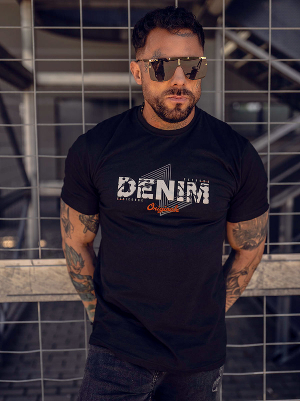 Herren Baumwoll T-Shirt mit Motiv Schwarz Bolf 14791A