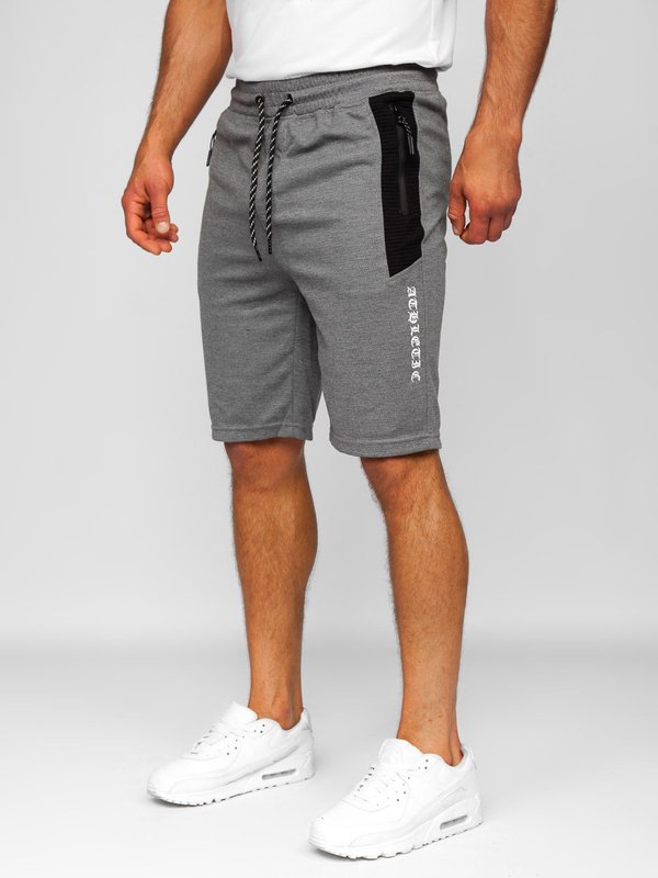 Herren Kurze Sporthose Shorts Grau-Schwarz Bolf Q3874