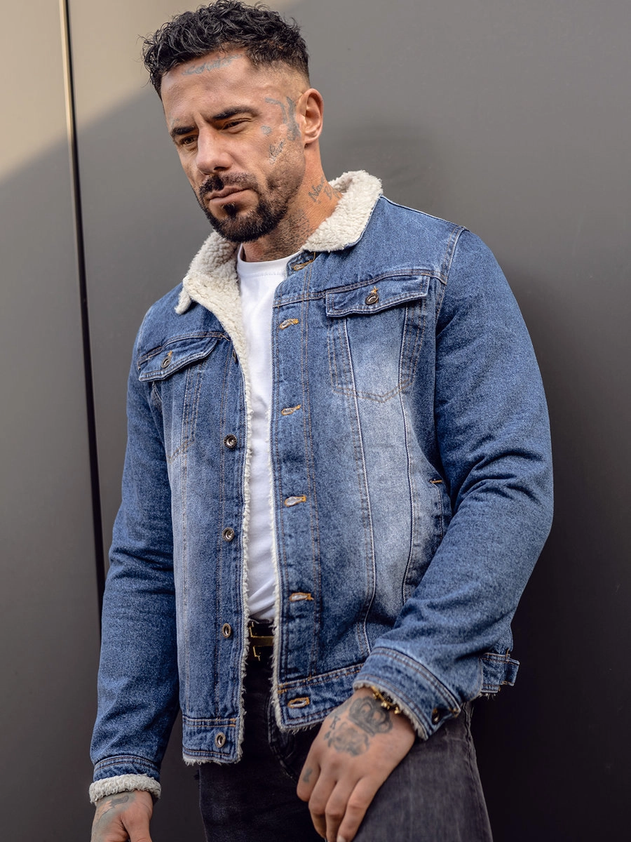 Herren Jeansjacke Turcker Jacke Warm Gefüttert mit Teddyfell