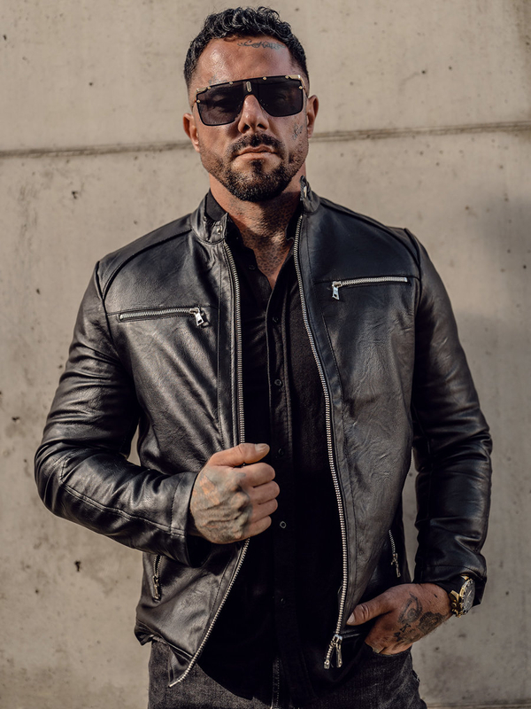 Herren Kunstlederjacke Schwarz Bolf 11Z8003