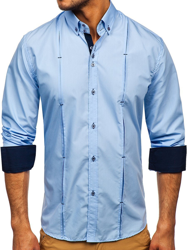 Herren Hemd Langarm Elegant Azurblau Bolf 20725