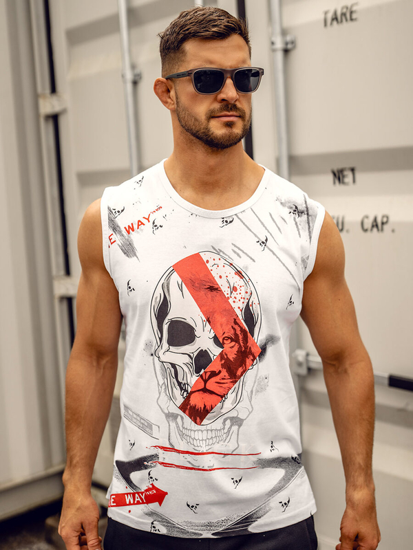 Herren Tank Top mit Motiv Bolf Weiß14814A