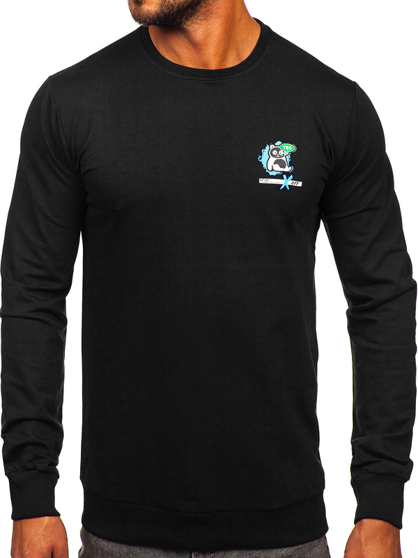 Herren Sweatshirt mit Motiv ohne Kapuze Schwarz Bolf 8744