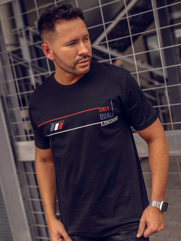 Herren Baumwoll T-Shirt mit Print Schwarz Bolf 14772A