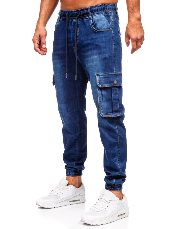 Herren Jeanshose Joggers Cargohose Dunkelblau Bolf 8166