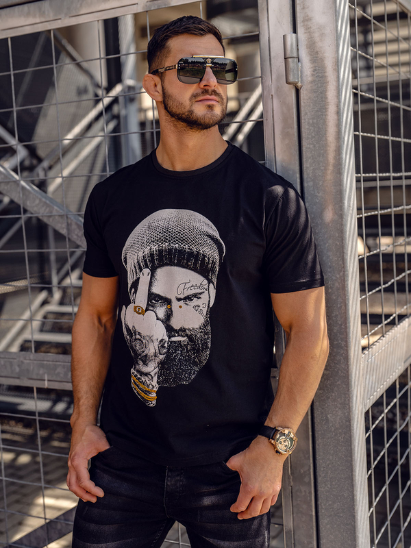 Herren T-Shirt mit Motiv Schwarz Bolf 142175A
