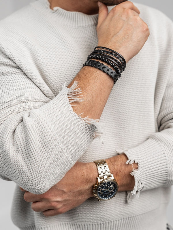 schwarze Herren Armbänder im Set TT1133-3P 3 Bolf PACK