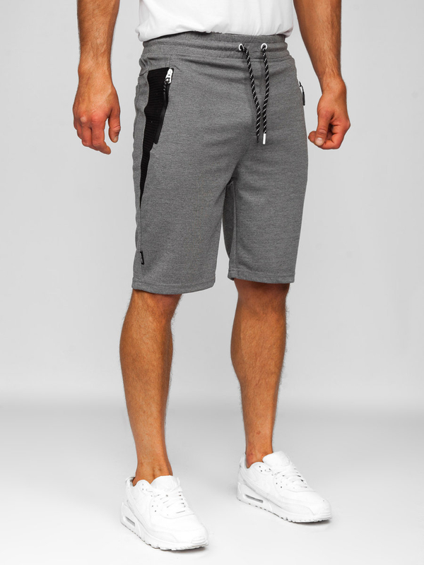 Herren Kurze Sporthose Shorts Grau-Weiß Bolf Q3876