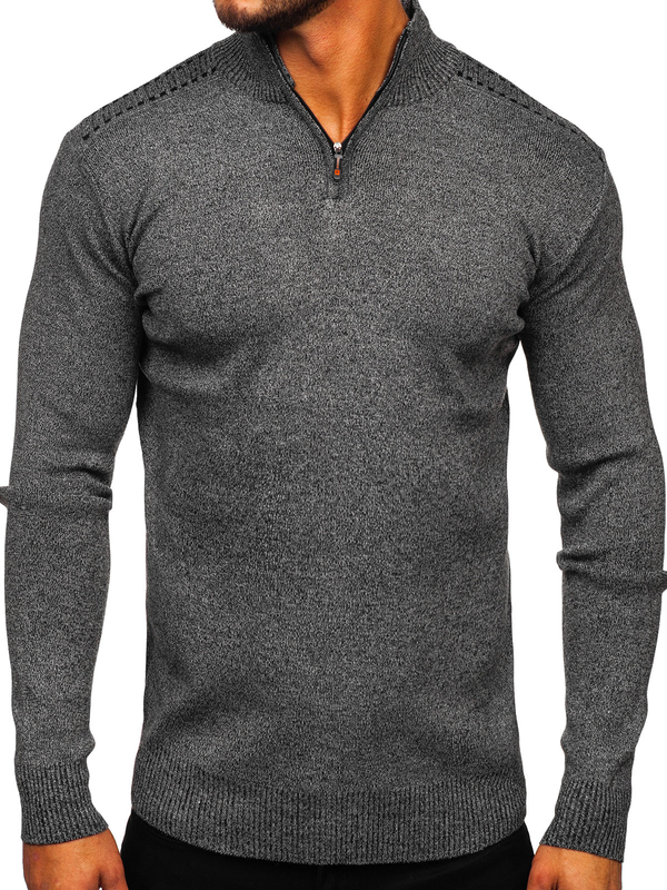 Herren Pullover mit Stehkragen Schwarzgrau Bolf S8279