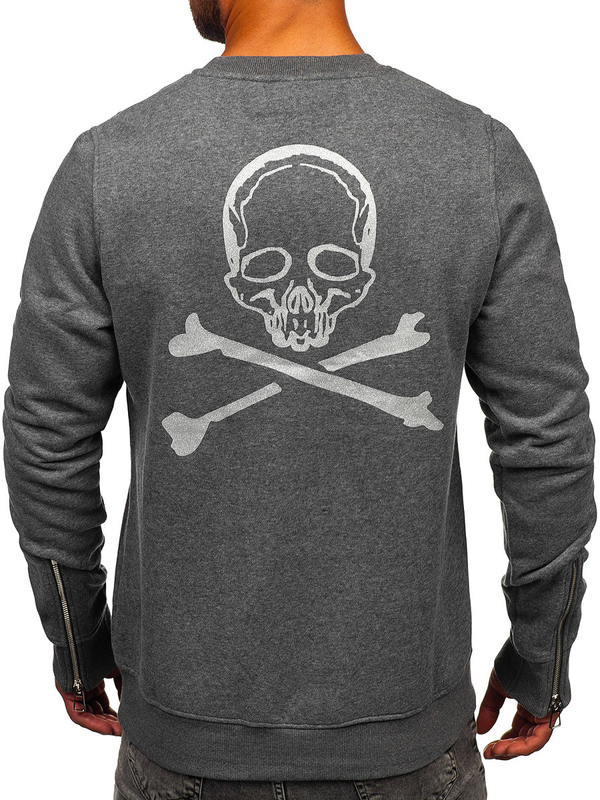Herren Sweatshirt mit Motiv ohne Kapuze Schwarzgrau Bolf MF2014