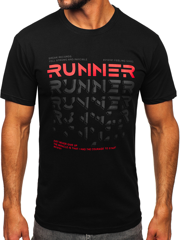 Herren T-Shirt mit Print Schwarz Bolf 14336