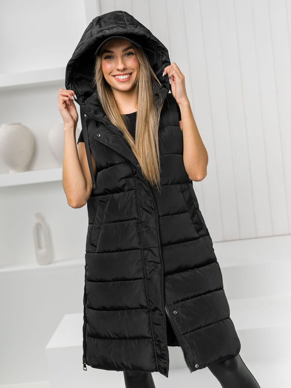 Damen Lange Steppweste Schwarz Bolf MY6315