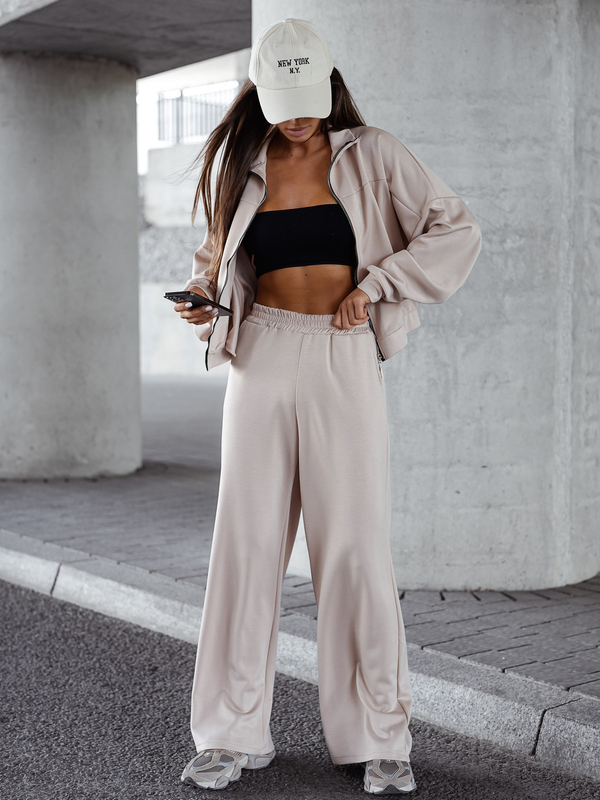 Damen Zweiteiler-Set mit Reißverschluss Beige Bolf 821109