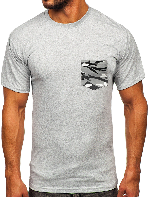 Herren Baumwoll T-Shirt mit Tasche Grau Bolf 14507