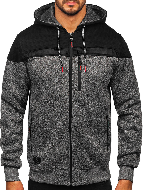 Herren Sweatjacke Sweatshirt Jacke mit Kapuze Anthrazit Bolf TC1217