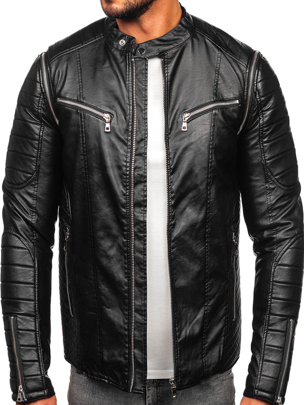 Herren Kunstlederjacke Biker mit abnehmbaren Ärmeln Schwarz Bolf 11Z8011