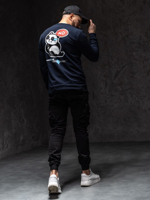 Herren Sweatshirt ohne Kapuze mit Motiv Dunkalblau Bolf 8744A1