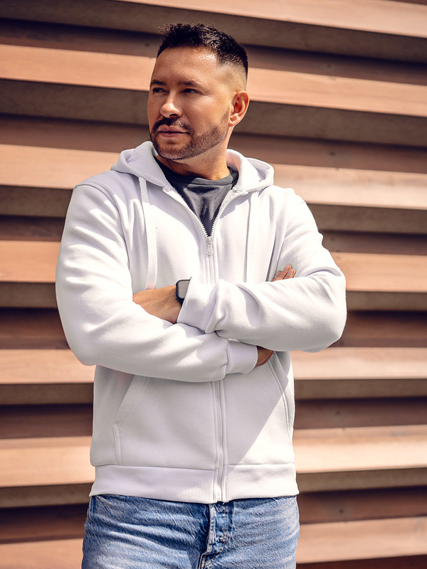 Herren Warmer Kapuzenpullover mit Reißverschluss Weiß Bolf 2008A