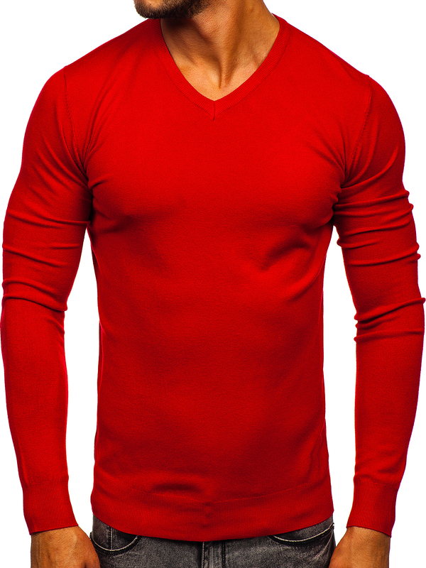 Herren Pullover mit V-Ausschnitt Rot Bolf YY03