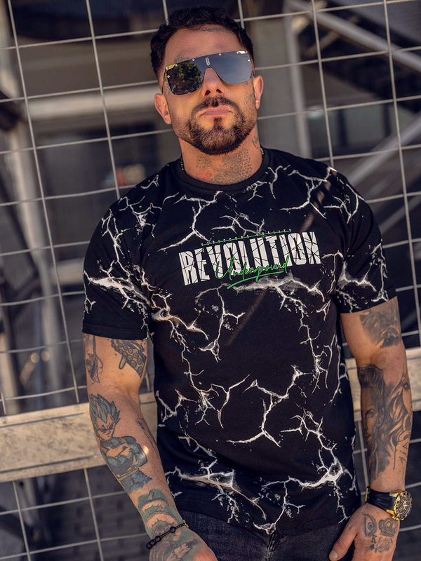 Herren Baumwoll T-Shirt mit Motiv Schwarz Bolf 14717A