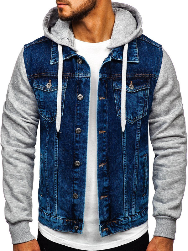 Herren Jeansjacke mit Kapuze Dunkelblau Bolf 211902