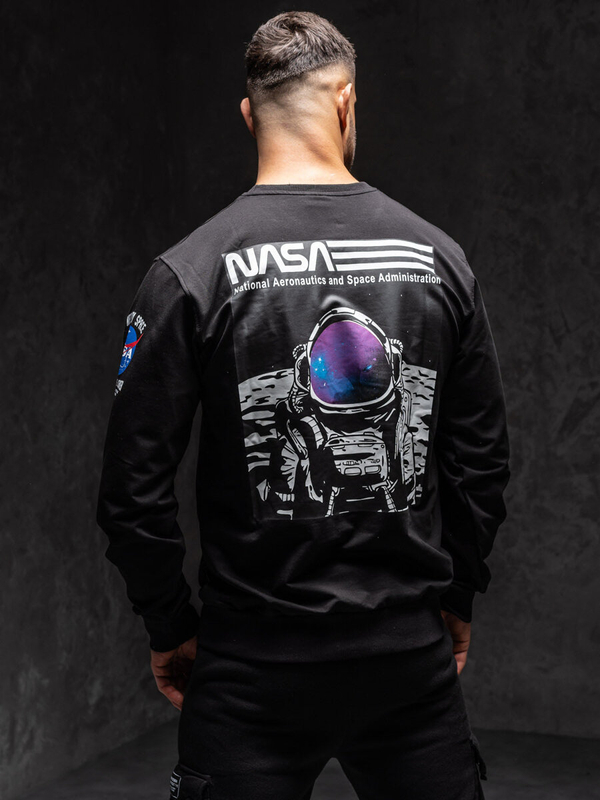 Herren Sweatshirt ohne Kapuze mit Motiv Schwarz Bolf 6476A1