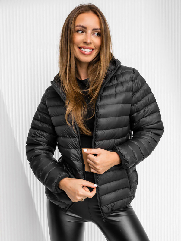 Damen Gepolsterte Übergangsjacke mit Kapuze Schwarz Bolf M23036