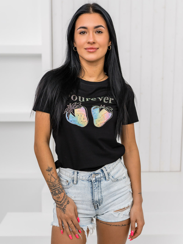 Damen T-Shirt mit Applikation Schwarz Bolf 95T2518