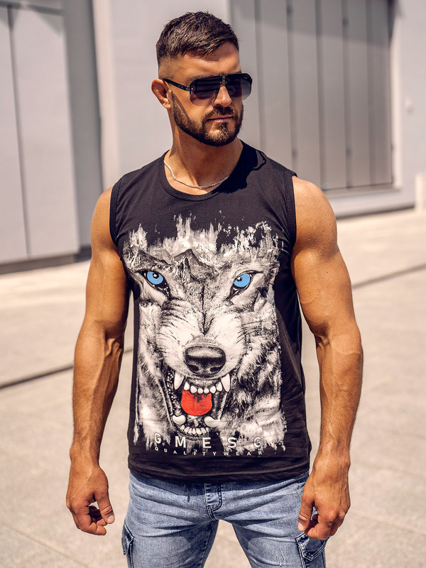 Herren Tank Top mit Motiv Schwarz Bolf 14824A