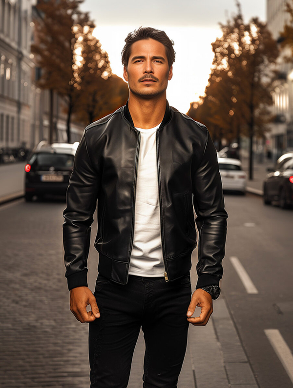 Herren Kunstlederjacke Bomberjacke Schwarz Bolf 11Z8106