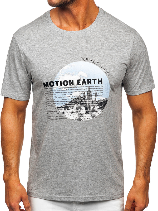Herren Baumwoll T-Shirt mit Motiv Grau Bolf MPO3466