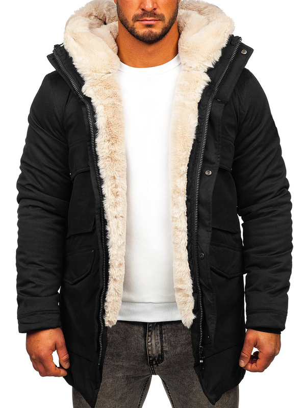 Herren Winterjacke Parka Schwarz Bolf M115